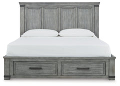 Russelyn California King Panel Storage Bed, Dresser, Mirror and Nightstand