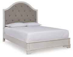 Brollyn Queen Upholstered Panel Bed, Dresser and Mirror