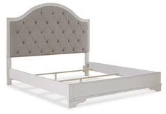 Brollyn King Upholstered Panel Bed, Dresser and Mirror