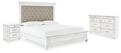 Kanwyn Queen Upholstered Panel Bed, Dresser, and Nightstand