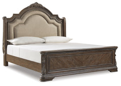 Charmond King Upholstered Sleigh Bed, Dresser and Mirror