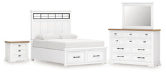 Ashbryn King Panel Storage Bed, Dresser, Mirror and Nightstand