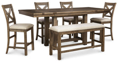 Moriville Counter Height Dining Table with 4 Barstools and Bench