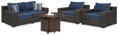 Grasson Lane Outdoor Loveseat, 2 Lounge Chairs and Fire Pit Table