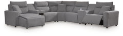 Modmax II - 7-Piece Power Reclining Sectional With LAF Press Back Power Chaise And Audio Console - Salt And Pepper - Next-Gen Nuvella