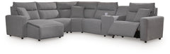 Modmax II - 6-Piece Power Reclining Sectional With LAF Press Back Power Chaise And Console - Salt And Pepper - Next-Gen Nuvella