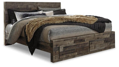 Derekson - King Panel Bed With 2 Storage Drawers - Multi Gray - Wood