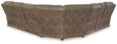 Ravenel - 4-Piece Power Reclining Sectional With Laf Power Reclining Loveseat With Console - Faux Leather - Fossil