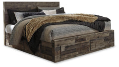 Derekson - King Panel Bed With 4 Storage Drawers - Multi Gray - Wood