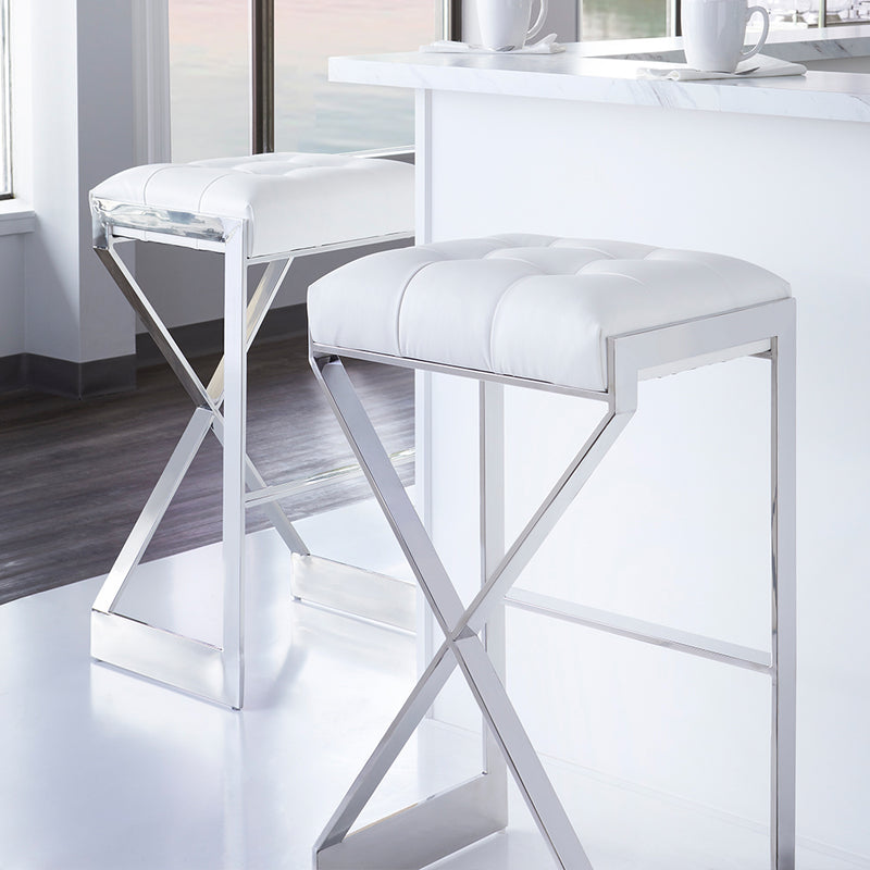 Criss Cross White PU Fabric Kitchen Counter Chair