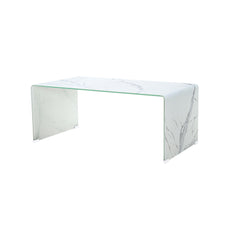 Marble Look Bent Glass Coffee Table: Condo Size
