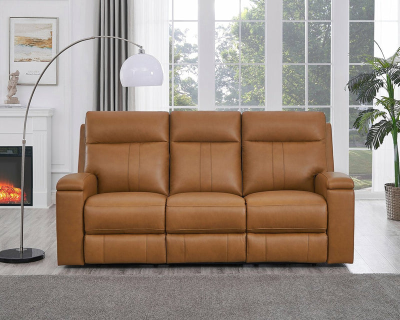 Tan leather power reclining sofa discount