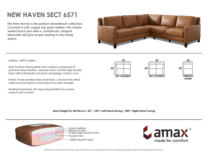 New Haven Top Grain Leather Sectional Home Style Furniture Ltd