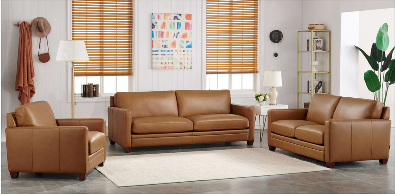 Como Top-Grain Leather 3-Piece Sofa Set